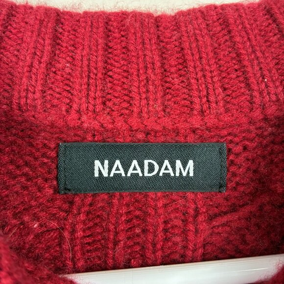 Naadam Wool Cashmere Red Cable Knit Fisherman Sweater Size Large Heritagewear - Picture 5 of 7